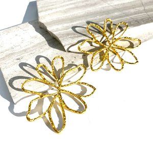 NEW~ Anthropologie Casa Clara "La Fleur Grande" Oversized Gold Flower Earrings